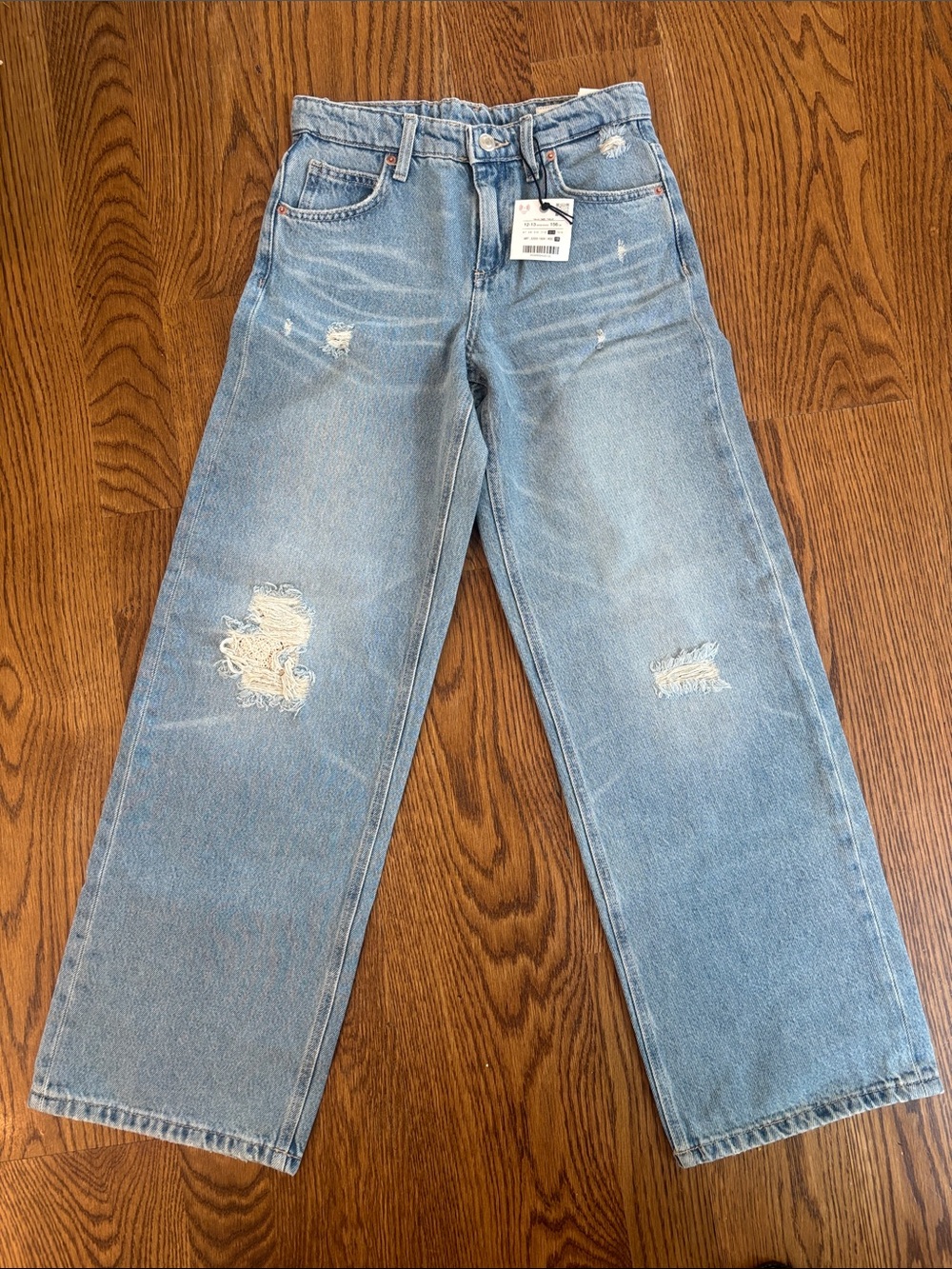 Zara Light Blue Distressed Straight-Leg Jeans